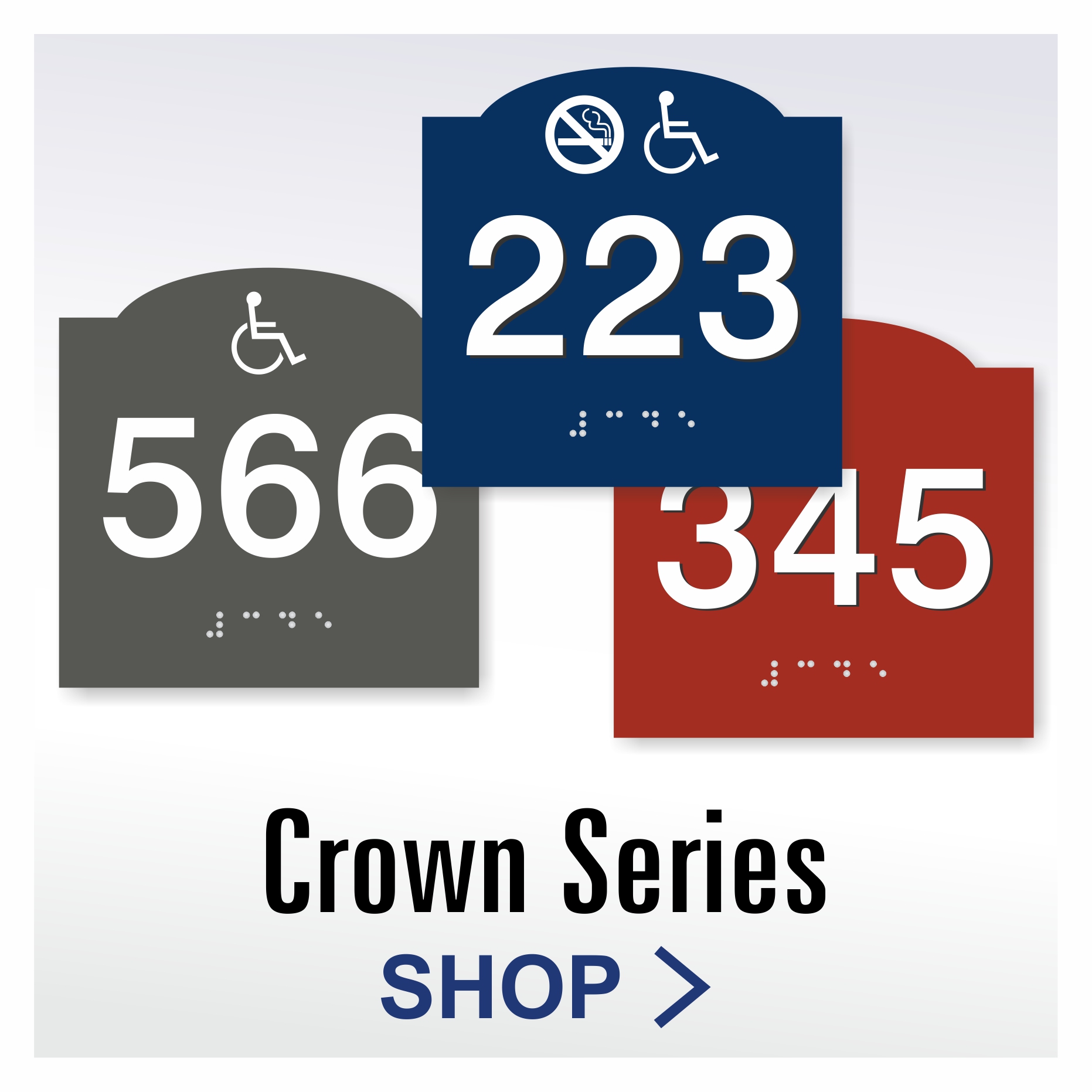 Crown Series ADA braille room number signs for offices and buildings